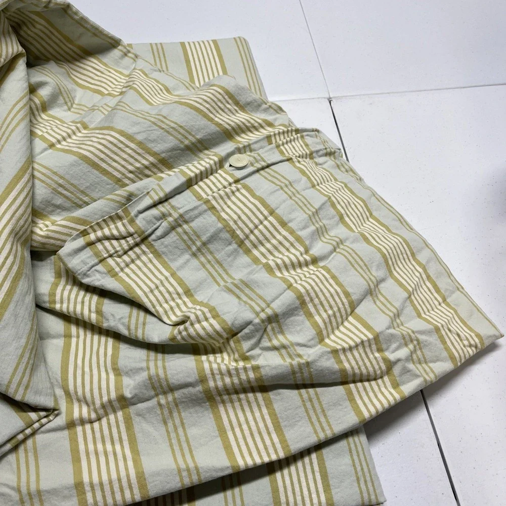 Restoration Hardware King Duvet Misto Stripe Aqua Green Cream Button 100% Cotton